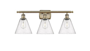 516-3W-AB-GBC-84 3-Light 28" Antique Brass Bath Vanity Light - Seedy Ballston Cone Glass - LED Bulb - Dimmensions: 28 x 8.125 x 11.25 - Glass Up or Down: Yes