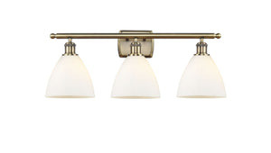 516-3W-AB-GBD-751 3-Light 28" Antique Brass Bath Vanity Light - Matte White Ballston Dome Glass - LED Bulb - Dimmensions: 28 x 8.125 x 11.25 - Glass Up or Down: Yes