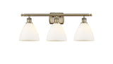 516-3W-AB-GBD-751 3-Light 28" Antique Brass Bath Vanity Light - Matte White Ballston Dome Glass - LED Bulb - Dimmensions: 28 x 8.125 x 11.25 - Glass Up or Down: Yes