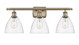 3-Light 28" Antique Brass Bath Vanity Light - Clear Ballston Dome - LED