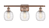 3-Light 26" Antique Copper Bath Vanity Light - Deco Swirl Belfast Glass - LED Bulbs Included