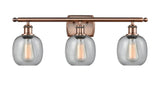 516-3W-AC-G104 3-Light 26" Antique Copper Bath Vanity Light - Seedy Belfast Glass - LED Bulb - Dimmensions: 26 x 7.5 x 11 - Glass Up or Down: Yes
