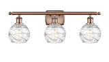 516-3W-AC-G1213-6 3-Light 26" Antique Copper Bath Vanity Light - Clear Athens Deco Swirl 8" Glass - LED Bulb - Dimmensions: 26 x 8 x 11 - Glass Up or Down: Yes