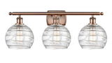 516-3W-AC-G1213-8 3-Light 26" Antique Copper Bath Vanity Light - Clear Athens Deco Swirl 8" Glass - LED Bulb - Dimmensions: 26 x 9 x 11.25 - Glass Up or Down: Yes