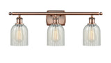 516-3W-AC-G2511 3-Light 26" Antique Copper Bath Vanity Light - Mouchette Caledonia Glass - LED Bulb - Dimmensions: 26 x 6.5 x 12 - Glass Up or Down: Yes
