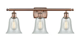 516-3W-AC-G2812 3-Light 26" Antique Copper Bath Vanity Light - Fishnet Hanover Glass - LED Bulb - Dimmensions: 26 x 7.5 x 13 - Glass Up or Down: Yes
