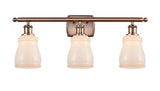 516-3W-AC-G391 3-Light 26" Antique Copper Bath Vanity Light - White Ellery Glass - LED Bulb - Dimmensions: 26 x 6.5 x 9 - Glass Up or Down: Yes