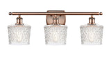 516-3W-AC-G402 3-Light 26" Antique Copper Bath Vanity Light - Clear Niagra Glass - LED Bulb - Dimmensions: 26 x 8 x 11.5 - Glass Up or Down: Yes