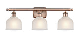 516-3W-AC-G411 3-Light 26" Antique Copper Bath Vanity Light - White Dayton Glass - LED Bulb - Dimmensions: 26 x 7 x 10.5 - Glass Up or Down: Yes