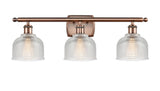 516-3W-AC-G412 3-Light 26" Antique Copper Bath Vanity Light - Clear Dayton Glass - LED Bulb - Dimmensions: 26 x 7 x 10.5 - Glass Up or Down: Yes