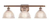 516-3W-AC-G422 3-Light 26" Antique Copper Bath Vanity Light - Clear Arietta Glass - LED Bulb - Dimmensions: 26 x 9.5 x 10 - Glass Up or Down: Yes