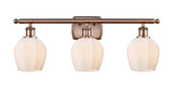 516-3W-AC-G461-6 3-Light 25.75" Antique Copper Bath Vanity Light - Cased Matte White Norfolk Glass - LED Bulb - Dimmensions: 25.75 x 7 x 10 - Glass Up or Down: Yes