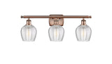 516-3W-AC-G462-6 3-Light 25.75" Antique Copper Bath Vanity Light - Clear Norfolk Glass - LED Bulb - Dimmensions: 25.75 x 7 x 10 - Glass Up or Down: Yes
