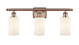 516-3W-AC-G801 3-Light 26" Antique Copper Bath Vanity Light - Matte White Clymer Glass - LED Bulb - Dimmensions: 26 x 6 x 12 - Glass Up or Down: Yes