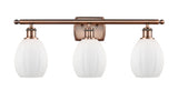 516-3W-AC-G81 3-Light 26" Antique Copper Bath Vanity Light - Matte White Eaton Glass - LED Bulb - Dimmensions: 26 x 7 x 12 - Glass Up or Down: Yes