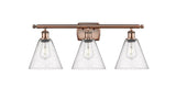 516-3W-AC-GBC-84 3-Light 28" Antique Copper Bath Vanity Light - Seedy Ballston Cone Glass - LED Bulb - Dimmensions: 28 x 8.125 x 11.25 - Glass Up or Down: Yes