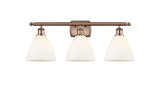 516-3W-AC-GBD-751 3-Light 28" Antique Copper Bath Vanity Light - Matte White Ballston Dome Glass - LED Bulb - Dimmensions: 28 x 8.125 x 11.25 - Glass Up or Down: Yes