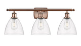 3-Light 28" Antique Copper Bath Vanity Light - Clear Ballston Dome Glass - LED Bulbs Included