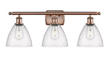 516-3W-AC-GBD-754 3-Light 28" Antique Copper Bath Vanity Light - Seedy Ballston Dome Glass - LED Bulb - Dimmensions: 28 x 8.125 x 11.25 - Glass Up or Down: Yes
