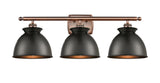 516-3W-AC-M14-BK 3-Light 28" Antique Copper Bath Vanity Light - Matte Black Adirondack Shade - LED Bulb - Dimmensions: 28 x 10 x 12 - Glass Up or Down: Yes