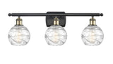 516-3W-BAB-G1213-6 3-Light 26" Black Antique Brass Bath Vanity Light - Clear Athens Deco Swirl 8" Glass - LED Bulb - Dimmensions: 26 x 8 x 11 - Glass Up or Down: Yes
