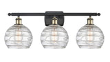 516-3W-BAB-G1213-8 3-Light 26" Black Antique Brass Bath Vanity Light - Clear Athens Deco Swirl 8" Glass - LED Bulb - Dimmensions: 26 x 9 x 11.25 - Glass Up or Down: Yes