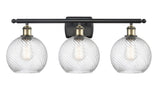 516-3W-BAB-G1214-8 3-Light 26" Black Antique Brass Bath Vanity Light - Clear Athens Twisted Swirl 8" Glass - LED Bulb - Dimmensions: 26 x 9 x 13 - Glass Up or Down: Yes