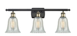 516-3W-BAB-G2811 3-Light 26" Black Antique Brass Bath Vanity Light - Mouchette Hanover Glass - LED Bulb - Dimmensions: 26 x 7.5 x 13 - Glass Up or Down: Yes