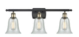516-3W-BAB-G2812 3-Light 26" Black Antique Brass Bath Vanity Light - Fishnet Hanover Glass - LED Bulb - Dimmensions: 26 x 7.5 x 13 - Glass Up or Down: Yes