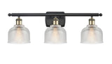 516-3W-BAB-G412 3-Light 26" Black Antique Brass Bath Vanity Light - Clear Dayton Glass - LED Bulb - Dimmensions: 26 x 7 x 10.5 - Glass Up or Down: Yes