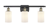 516-3W-BAB-G801 3-Light 26" Black Antique Brass Bath Vanity Light - Matte White Clymer Glass - LED Bulb - Dimmensions: 26 x 6 x 12 - Glass Up or Down: Yes