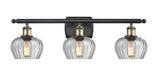 516-3W-BAB-G92 3-Light 26" Black Antique Brass Bath Vanity Light - Clear Fenton Glass - LED Bulb - Dimmensions: 26 x 8 x 10.5 - Glass Up or Down: Yes