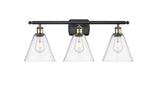 516-3W-BAB-GBC-82 3-Light 28" Black Antique Brass Bath Vanity Light - Clear Ballston Cone Glass - LED Bulb - Dimmensions: 28 x 8.125 x 11.25 - Glass Up or Down: Yes