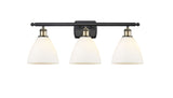 516-3W-BAB-GBD-751 3-Light 28" Black Antique Brass Bath Vanity Light - Matte White Ballston Dome Glass - LED Bulb - Dimmensions: 28 x 8.125 x 11.25 - Glass Up or Down: Yes