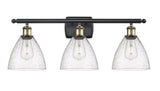 3-Light 28" Antique Brass Bath Vanity Light - Seedy Ballston Dome Glass LED