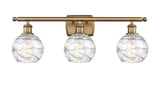 516-3W-BB-G1213-6 3-Light 26" Brushed Brass Bath Vanity Light - Clear Athens Deco Swirl 8" Glass - LED Bulb - Dimmensions: 26 x 8 x 11 - Glass Up or Down: Yes