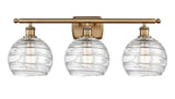 516-3W-BB-G1213-8 3-Light 26" Brushed Brass Bath Vanity Light - Clear Athens Deco Swirl 8" Glass - LED Bulb - Dimmensions: 26 x 9 x 11.25 - Glass Up or Down: Yes