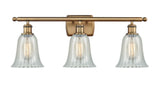 516-3W-BB-G2811 3-Light 26" Brushed Brass Bath Vanity Light - Mouchette Hanover Glass - LED Bulb - Dimmensions: 26 x 7.5 x 13 - Glass Up or Down: Yes