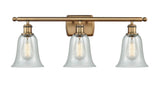 516-3W-BB-G2812 3-Light 26" Brushed Brass Bath Vanity Light - Fishnet Hanover Glass - LED Bulb - Dimmensions: 26 x 7.5 x 13 - Glass Up or Down: Yes
