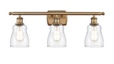516-3W-BB-G392 3-Light 26" Brushed Brass Bath Vanity Light - Clear Ellery Glass - LED Bulb - Dimmensions: 26 x 6.5 x 9 - Glass Up or Down: Yes