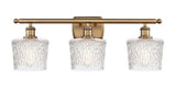 516-3W-BB-G402 3-Light 26" Brushed Brass Bath Vanity Light - Clear Niagra Glass - LED Bulb - Dimmensions: 26 x 8 x 11.5 - Glass Up or Down: Yes