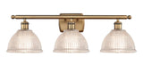 516-3W-BB-G422 3-Light 26" Brushed Brass Bath Vanity Light - Clear Arietta Glass - LED Bulb - Dimmensions: 26 x 9.5 x 10 - Glass Up or Down: Yes