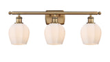 516-3W-BB-G461-6 3-Light 25.75" Brushed Brass Bath Vanity Light - Cased Matte White Norfolk Glass - LED Bulb - Dimmensions: 25.75 x 7 x 10 - Glass Up or Down: Yes