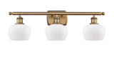 516-3W-BB-G91 3-Light 26" Brushed Brass Bath Vanity Light - Matte White Fenton Glass - LED Bulb - Dimmensions: 26 x 8 x 10.5 - Glass Up or Down: Yes