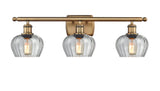 516-3W-BB-G92 3-Light 26" Brushed Brass Bath Vanity Light - Clear Fenton Glass - LED Bulb - Dimmensions: 26 x 8 x 10.5 - Glass Up or Down: Yes