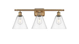 516-3W-BB-GBC-82 3-Light 28" Brushed Brass Bath Vanity Light - Clear Ballston Cone Glass - LED Bulb - Dimmensions: 28 x 8.125 x 11.25 - Glass Up or Down: Yes
