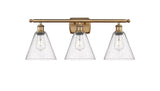 516-3W-BB-GBC-84 3-Light 28" Brushed Brass Bath Vanity Light - Seedy Ballston Cone Glass - LED Bulb - Dimmensions: 28 x 8.125 x 11.25 - Glass Up or Down: Yes