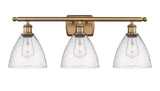 516-3W-BB-GBD-754 3-Light 28" Brushed Brass Bath Vanity Light - Seedy Ballston Dome Glass - LED Bulb - Dimmensions: 28 x 8.125 x 11.25 - Glass Up or Down: Yes