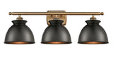 516-3W-BB-M14-BK 3-Light 28" Brushed Brass Bath Vanity Light - Matte Black Adirondack Shade - LED Bulb - Dimmensions: 28 x 10 x 12 - Glass Up or Down: Yes