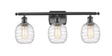3-Light 26" Matte Black Bath Vanity Light - Deco Swirl Belfast Glass - LED Bulbs Included